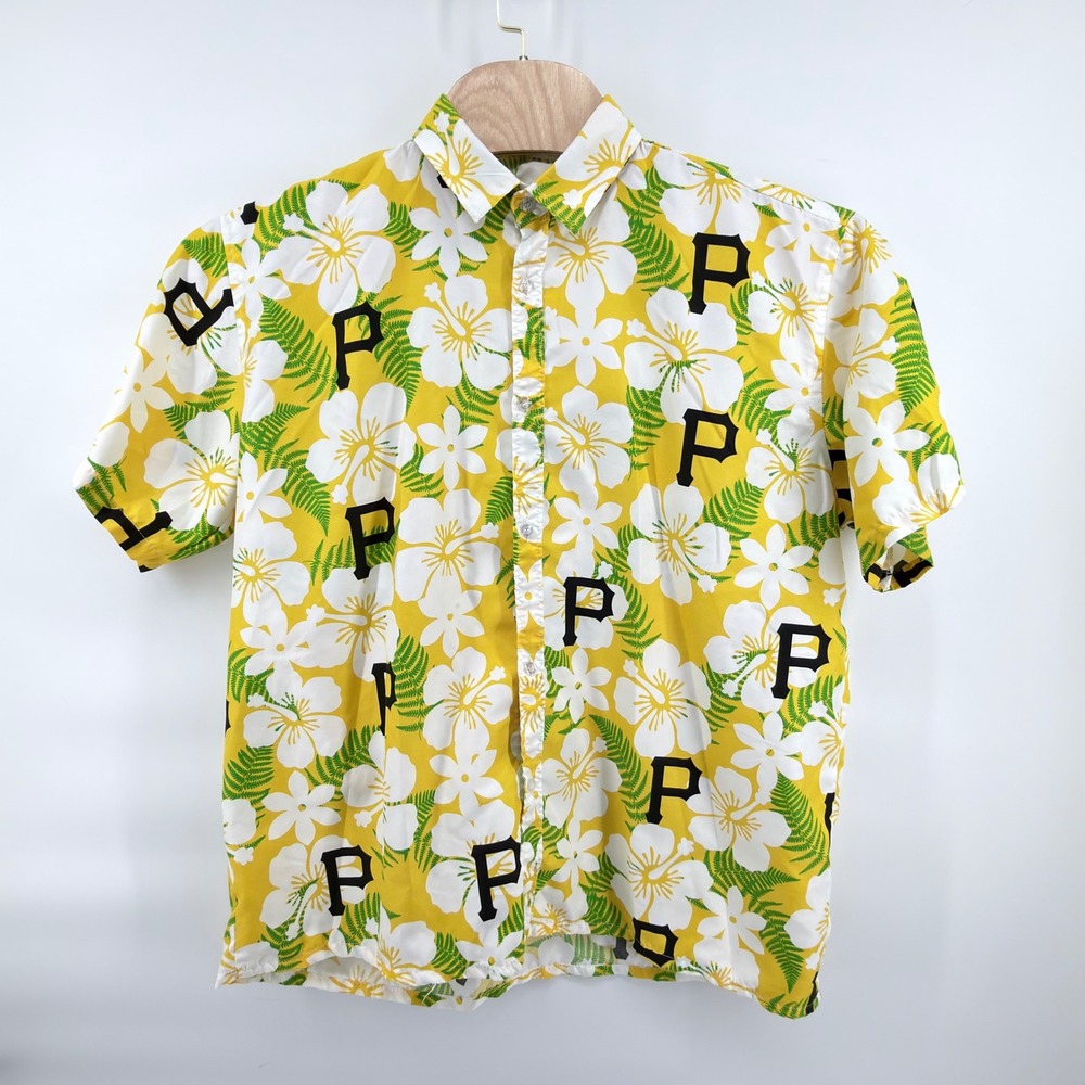 Pittsburgh Pirates MLB Hawaiian Shirt XL Yellow Hibiscus Aloha SGA Button‎ Up